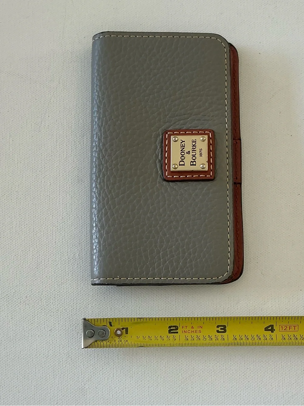 Dooney & Bourke Pebble Grain Leather Checkbook Wallet Gray & Cognac